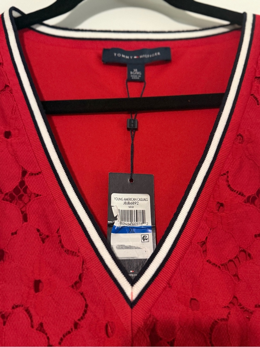 Tommy Hilfiger Red Lace V-Neck Sleeveless Dress - Picture 3 of 4